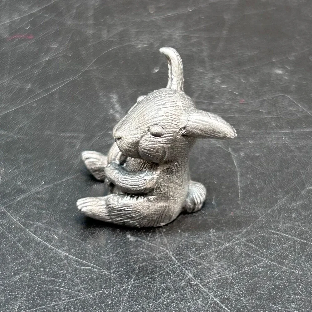 Hudson Pewter Miniature Lot of 2 Rabbit Figurine and Pewter Mouse